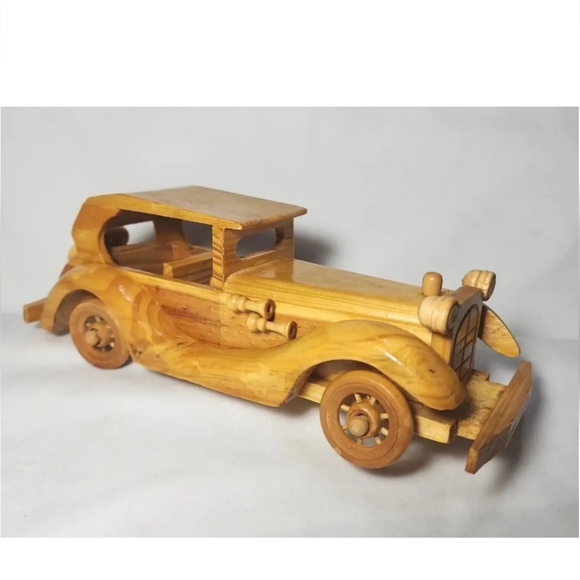 3 VTG Wood Cars Rolls Royce Auto Hand Crafted Models Toys Automobile 10" & 4" - Picture 2 of 8